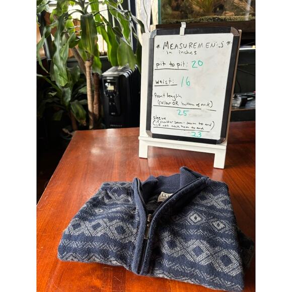 L L Bean Sweater Men's M Mock Neck Fair Isle Cashmere Blend 1/4 Zip Pull Over - Picture 7 of 7